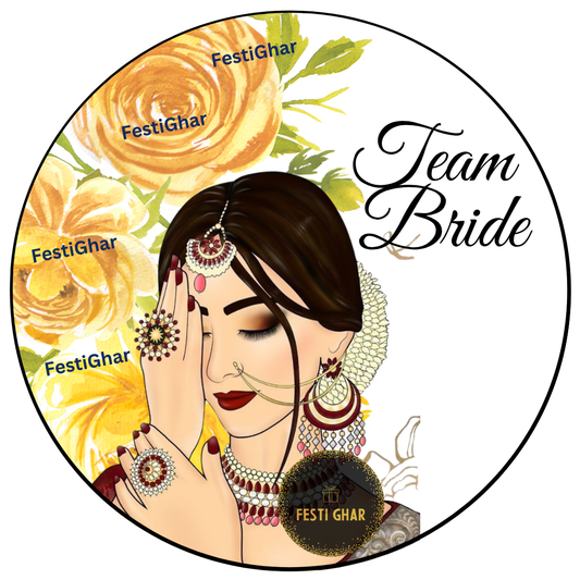 Team Bride Badges with golden flowers