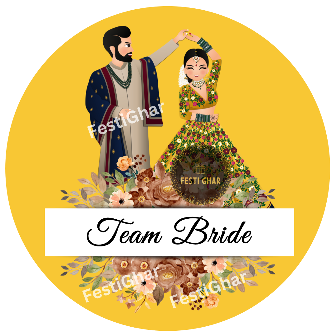 Team Bride mustard colour badges