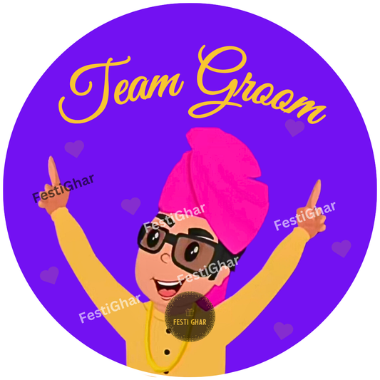 Team Groom funky Badge in Purple