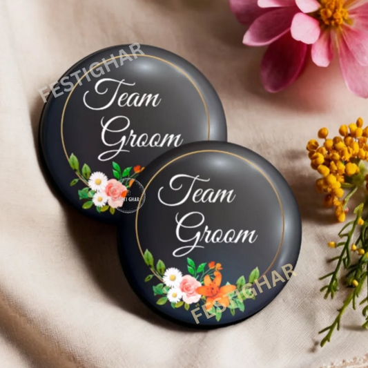 Team Groom Badges in Floral Black