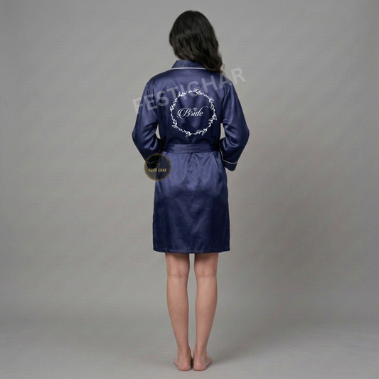 Premium Satin Robe with piping - Bride with Design